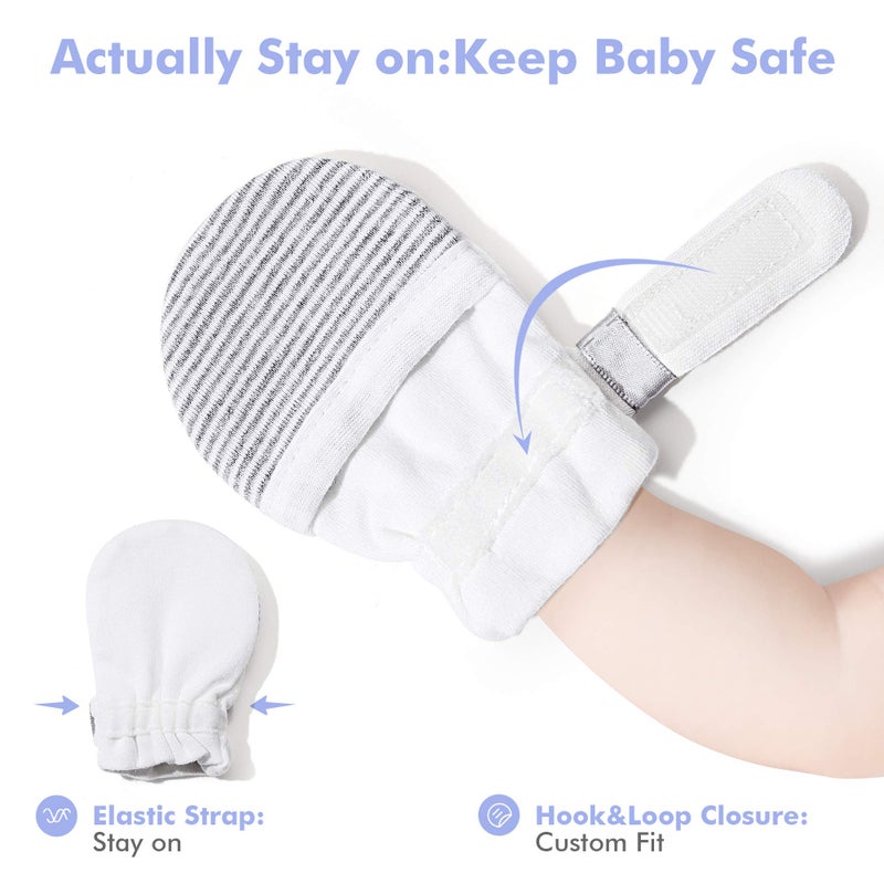HAPIU Baby No Scratch Mittens,Newborn Baby Mittens,Gray Stripe,0-3 Months - Image 4